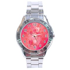 Pink Hearts Pattern Stainless Steel Analogue Watch by Celenk