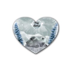 Cute Polar Bear Baby, Merry Christmas Rubber Coaster (heart) 