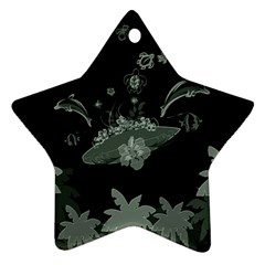 Surfboard With Dolphin, Flowers, Palm And Turtle Ornament (star) by FantasyWorld7