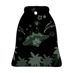 Surfboard With Dolphin, Flowers, Palm And Turtle Ornament (bell) by FantasyWorld7