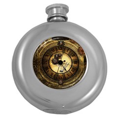 Wonderful Steampunk Desisgn, Clocks And Gears Round Hip Flask (5 Oz) by FantasyWorld7