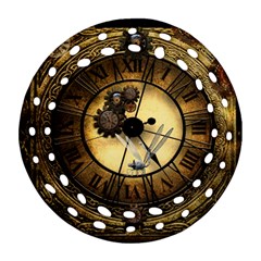 Wonderful Steampunk Desisgn, Clocks And Gears Round Filigree Ornament (two Sides) by FantasyWorld7