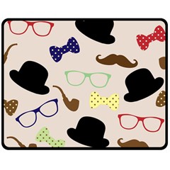 Moustache Hat Bowler Bowler Hat Double Sided Fleece Blanket (medium)  by Celenk