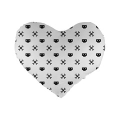 Black Pixel Skull Pirate Standard 16  Premium Flano Heart Shape Cushions by jumpercat
