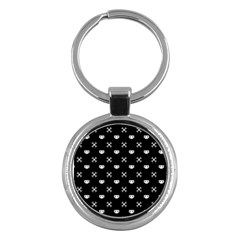 White Pixel Skull Pirate Key Chains (round)  by jumpercat