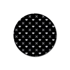 White Pixel Skull Pirate Rubber Coaster (round)  by jumpercat