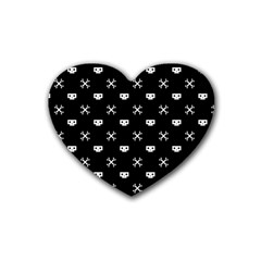 White Pixel Skull Pirate Rubber Coaster (heart)  by jumpercat