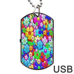 Flowers Ornament Decoration Dog Tag Usb Flash (one Side) by Celenk