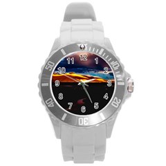 India Sunset Sky Clouds Mountains Round Plastic Sport Watch (l) by BangZart