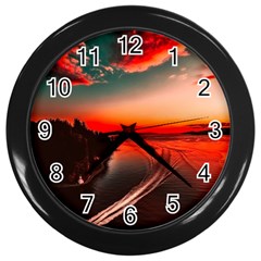 Sunset Dusk Boat Sea Ocean Water Wall Clocks (black) by BangZart