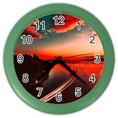 Sunset Dusk Boat Sea Ocean Water Color Wall Clocks by BangZart