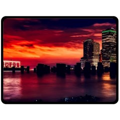 New York City Urban Skyline Harbor Double Sided Fleece Blanket (large)  by BangZart