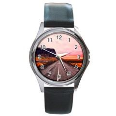 Iceland Sky Clouds Sunset Round Metal Watch by BangZart