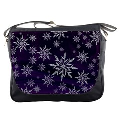 Christmas Star Ice Crystal Purple Background Messenger Bags by BangZart