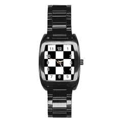 Grid Domino Bank And Black Stainless Steel Barrel Watch by BangZart