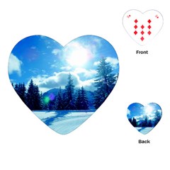 Ski Holidays Landscape Blue Playing Cards (heart)  by BangZart