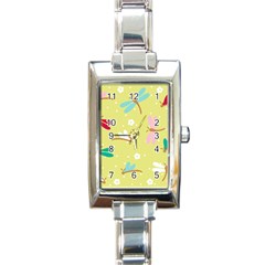 Colorful Dragonflies And White Flowers Pattern Rectangle Italian Charm Watch by Bigfootshirtshop