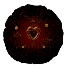 Wonderful Hearts With Floral Elemetns, Gold, Red Large 18  Premium Flano Round Cushions by FantasyWorld7