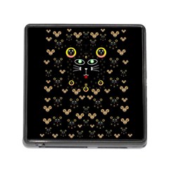 Merry Black Cat In The Night And A Mouse Involved Pop Art Memory Card Reader (square)