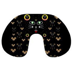 Merry Black Cat In The Night And A Mouse Involved Pop Art Travel Neck Pillows by pepitasart