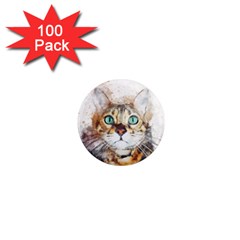 Cat Animal Art Abstract Watercolor 1  Mini Magnets (100 Pack)  by Celenk