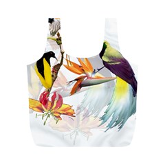 Exotic Birds Of Paradise And Flowers Watercolor Full Print Recycle Bags (m)  by TKKdesignsCo