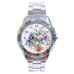 Flowers Bouquet Art Abstract Stainless Steel Analogue Watch by Celenk