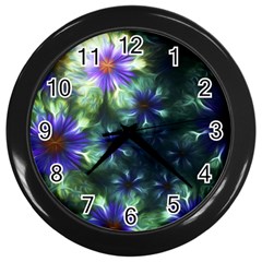 Fractal Painting Blue Floral Wall Clocks (black) by Celenk