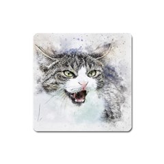 Cat Pet Art Abstract Watercolor Square Magnet by Celenk