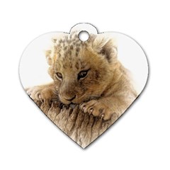 Lion Cub Close Cute Eyes Lookout Dog Tag Heart (one Side) by Celenk