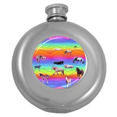Horses In Rainbow Round Hip Flask (5 Oz) by CosmicEsoteric