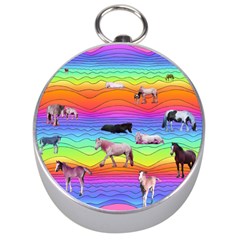 Horses In Rainbow Silver Compasses