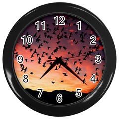 Sunset Dusk Silhouette Sky Birds Wall Clocks (black) by Celenk