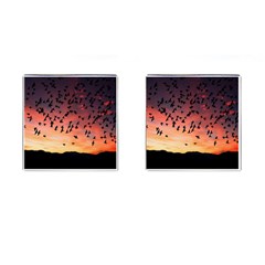 Sunset Dusk Silhouette Sky Birds Cufflinks (square) by Celenk