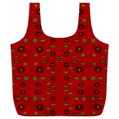 Brown Circle Pattern On Red Full Print Recycle Bags (l)  by BrightVibesDesign