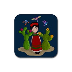Frida Kahlo Doll Rubber Coaster (square)  by Valentinaart