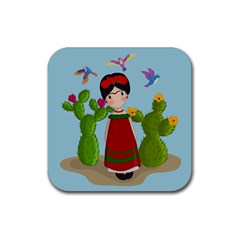 Frida Kahlo Doll Rubber Coaster (square)  by Valentinaart