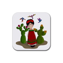 Frida Kahlo Doll Rubber Coaster (square)  by Valentinaart