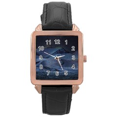 Landscape Night Lunar Sky Scene Rose Gold Leather Watch  by Celenk