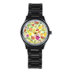 Cute Fruits Pattern Stainless Steel Round Watch by paulaoliveiradesign