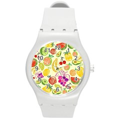 Cute Fruits Pattern Round Plastic Sport Watch (m) by paulaoliveiradesign