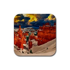 Snow Landscape Winter Cold Nature Rubber Coaster (square)  by Celenk