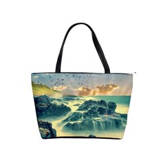 Coastline Sea Nature Sky Landscape Shoulder Handbags by Celenk