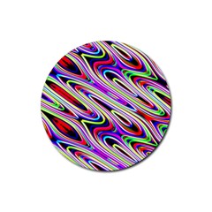 Multi Color Wave Abstract Pattern Rubber Round Coaster (4 Pack)  by Celenk