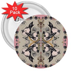 Vintage Birds 3  Buttons (10 Pack)  by Celenk