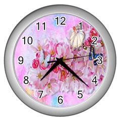 Nice Nature Flowers Plant Ornament Wall Clocks (silver) 