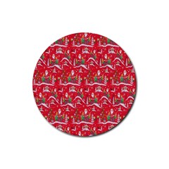Red Background Christmas Rubber Round Coaster (4 Pack)  by Nexatart