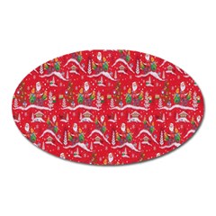 Red Background Christmas Oval Magnet by Nexatart