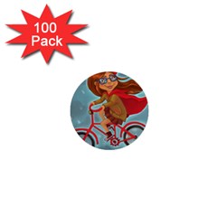 Girl On A Bike 1  Mini Buttons (100 Pack)  by chipolinka