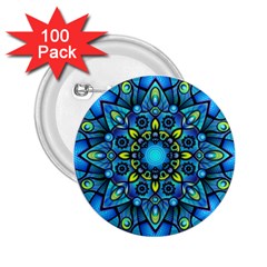 Mandala Blue Abstract Circle 2 25  Buttons (100 Pack) 